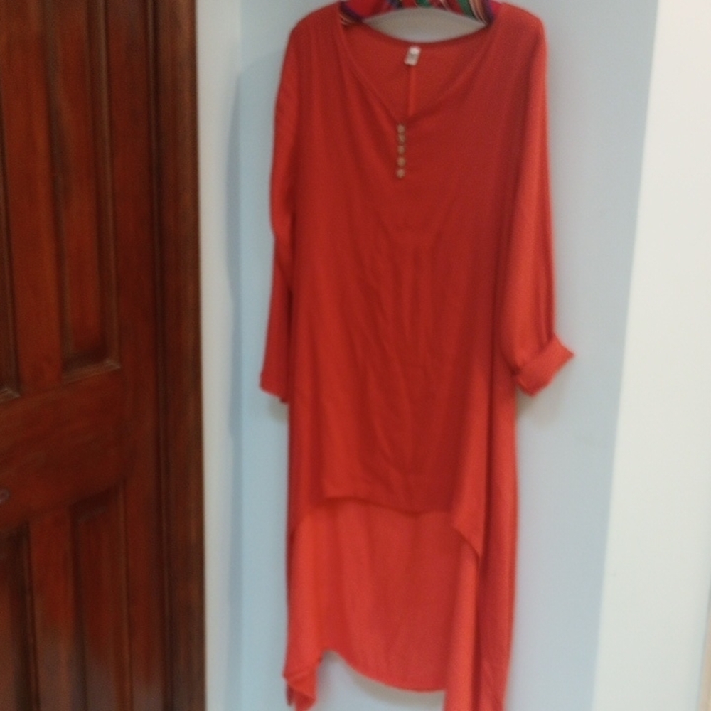 Red Long Sleeve Tunic Dress